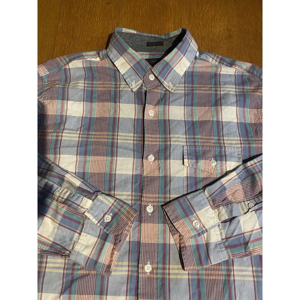 J. Crew Slim Fit Button Down Shirt Men L Multicolor‎ Plaid LS Preppy Summer